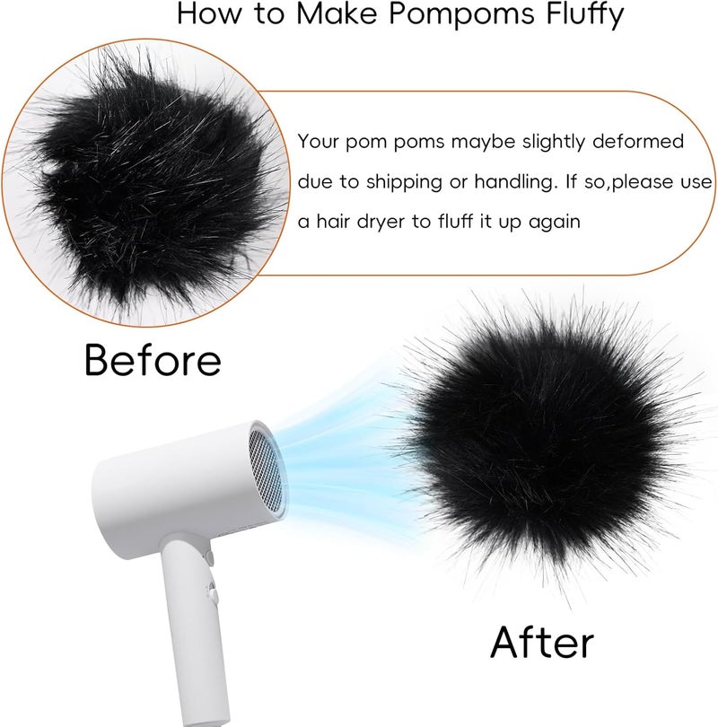 Daieeparty Daieparty 6Pcs Black Faux Fur Pom Pom Balls,Fluffy Pompom Balls with Elastic Loop Ball Detachable Knitting Accessories for Knitting Hats Beanies Shoes,Scarves,Glove - Image 4